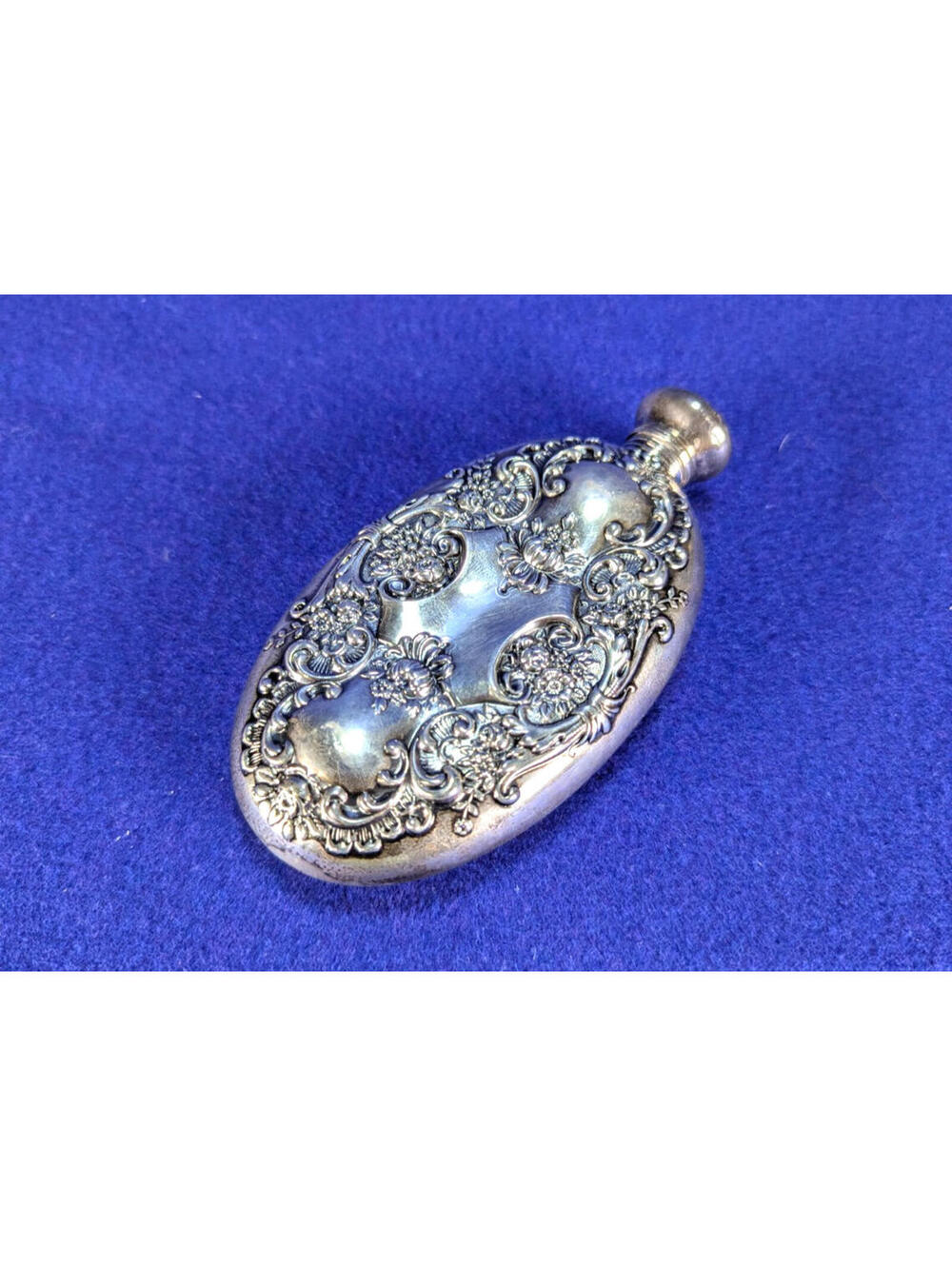 Antique Sterling Silver Repousse Perfume Scent Flask Floral Victorian Revival